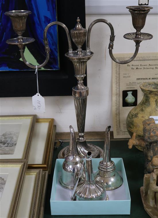 A plated two branch candelabra